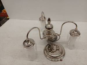 lot 20070 image: Polished Nickel 3-Light Vanity Fixture w Glass Shades