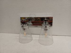 lot 20086 image: Dual Cone Clear Glass Vanity Light Fixture Chrome