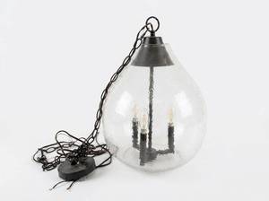 lot 20087 image: Black Metal Pendant Light Fixture w Glass Dome Shade, 3 Light