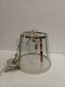 lot 20090 image: Glass Pendant Light Fixture with Chrome Hardware