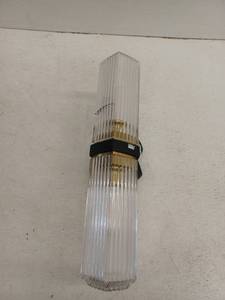 lot 20107 image: Clear Ribbed Glass 2 Light Ceiling Light Fixture