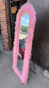 Faux Fur Trimmed Standing Full Length Mirror