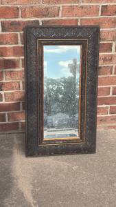 lot 205 image: Decorative Wall Mirror with Ornate Black and Gold Frame 15 x 28