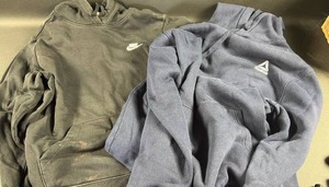 lot 103 image: Black Nike and Navy Reebok Hooded Sweatshirts Lot 2 L & XL