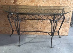 lot 152 image: Glass Top Foyer Table, Metal Base 48 x 16