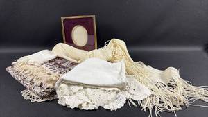 lot 217 image: Romantic Lace Linens and Picture Frame