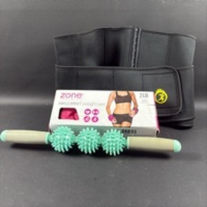 lot 242 image: Waist Trainer, AnkleWrist Weight Set 2 LB with Massage Roller