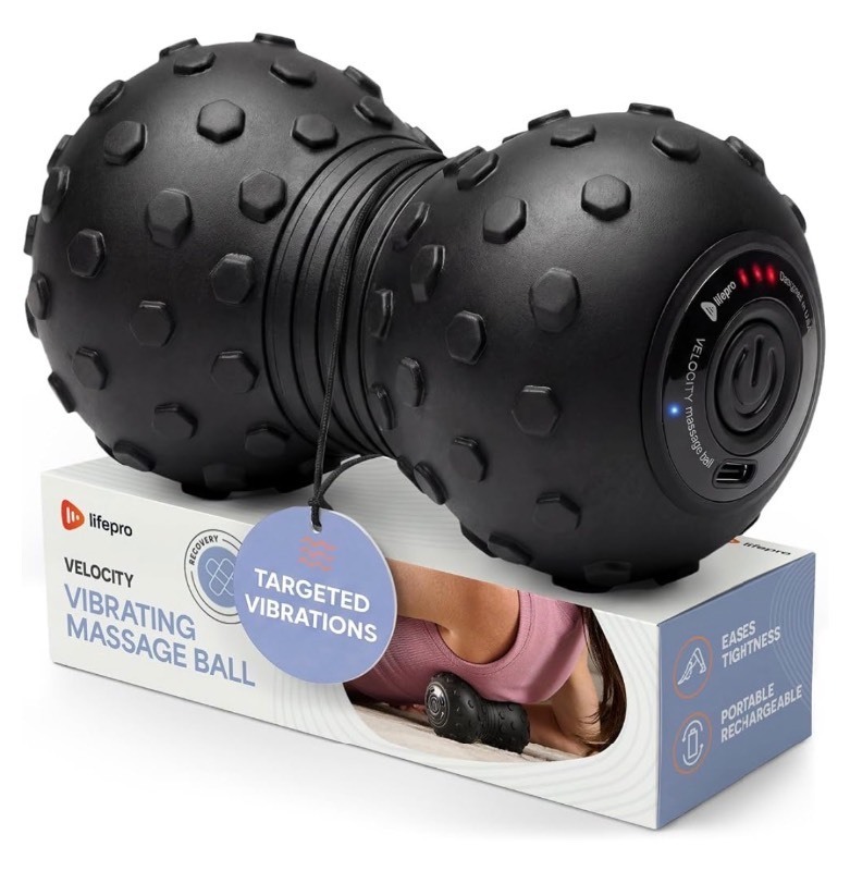 lot 5 image: LifePro Velocity Vibrating Peanut Massage Ball with 4-Speed Vibration Modes Rechargeable, Auto Shutoff, LED Battery Indicator  Double Lacrosse Ball for Deep Tissue Massage, Back, Waist & Feet Wellness