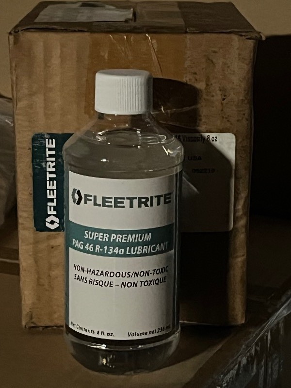 lot 293 image: Box of 6 FLEETRITE Pag Super Premium 46 Viscosity 8 oz Bottles of Lubricant - Non Hazardous