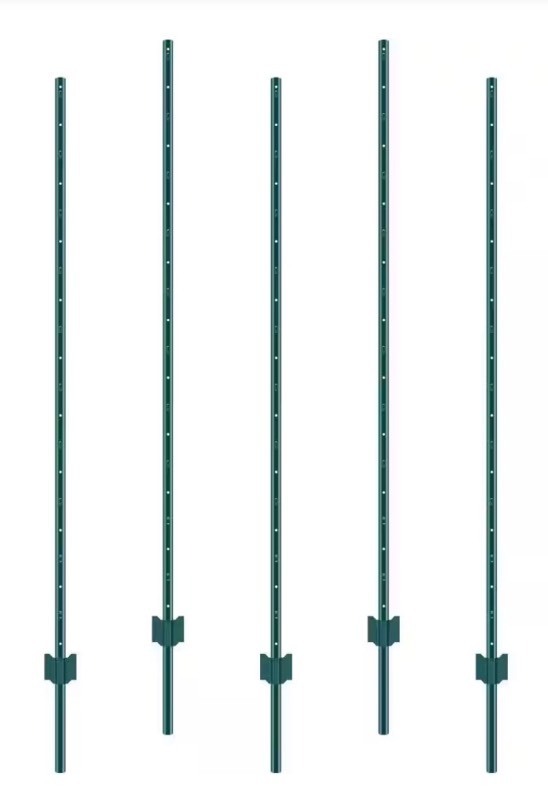 lot 57 image: 6 x 2 Fence Post, U-Post Heavy-Duty Metal Fence Posts, Sturdy Steel Fence Stakes for Garden Yard, Lawn, Green (5-Pack)