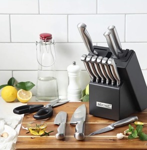 lot 19 image: Mccook Mc21 15 Pieces Kitchen Knife Sets With Block Cutlery Knife Block Set Built-In Sharpener Retails $110