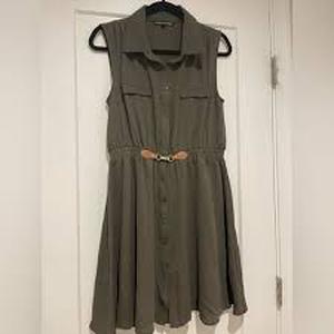 lot 61330 image: Always Indigo olive green sleeveless button-down shirt dress - Ps
