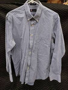 lot 61355 image: Chaps blue and white gingham check button-down long-sleeve dress shirt - L