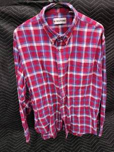 lot 61370 image: Hongfang mens long-sleeve, button-down plaid shirt RedBlueWhite - XXL