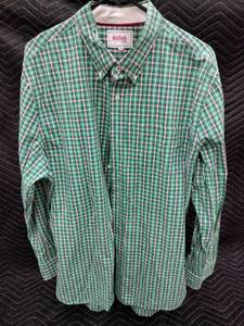 lot 61371 image: Stafford green and white plaid long-sleeve button-up shirt - XL