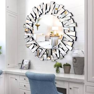 Autdot 40" Large Living Room Mirror for Decor, Big Round Wall Mirror with Irregular Glass Frame for Bathroom, Entryway, Bedroom, Hallway, Vertically Hang - Retail: $330