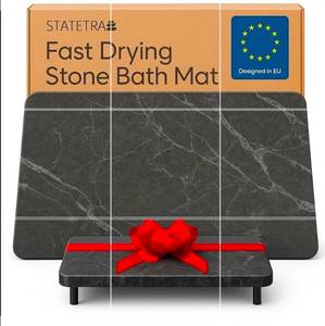 lot 3034 image: STATETRA Stone Bath Mats for Bathroom - Diatomaceous Earth Bath Mat, Quick-Dry Bath Stone Mat & LargeSmall Stone Shower Mat, Anti-Slip 100% Natural Stone Bathmat, 2 Stone Mats (Black Marble) - Retail $91