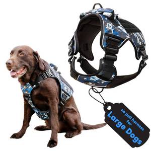 lot 3045 image: No Pull Dog Harness for Large Dogs, 4 Metal Buckles&Double Stitching CAPTAIN DOG - Reflective Harness Large Size Dog with 2 Removable Patches, Tactical Dog Harness with Poop Bag Holder - Pacific Blue - Retail $20