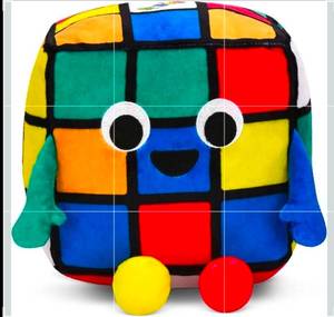 lot 3049 image: Rubiks Cube Plush Toy with Googly Eyes and Tongue - Retail $19