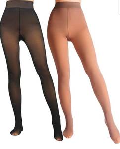 lot 3068 image: Caprilite 2 Pairs Women Fleece Lined Tights-Fake Translucent Leggings High Waist Pantyhose Sheer Thick Warm Tights For Women Size Large - Retail $25