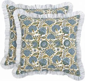 lot 3078 image: Ridhi Asparagus Green Floral Block Print Throw Pillow Covers 16 x 16 Inch - Retail $33