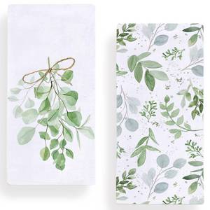 lot 3079 image: Secarond Watercolor Greenery Eucalyptus Leaves Kitchen Dish Towel 18 x 28 Inch Set of 2, Seasonal Spring Summer Tea Towels Dish Cloth for Cooking Baking