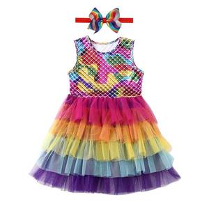 lot 3081 image: Toddler Girl Mermaid Tulle Tutu Birthday Party Dress Easter Summer Sleeveless Rainbow Tank Sundress 4-5 Years