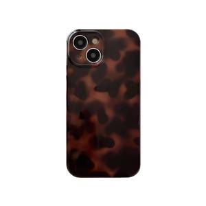 lot 3117 image: aaknhen Aesthetic Phone Case for iPhone 15 Plus14 Plus Tortoise Shell Leopard Slim Fit Shockproof Cute iPhone Case-Brown Amber - Retail $21