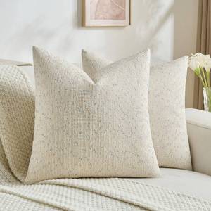 lot 3166 image: FUTEI Cream Decorative Throw Pillow Covers 20x20 Inch Set of 2,Soft Cozy Chenille Colorful Granular Textured Cushion Case,Modern Home Decor for Couch Bed Living Room - Retail $27