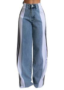lot 3202 image: Nihsatin Womens Two Tone Jeans Wide Leg High Waisted Stretchy Buttoned Denim Pants White, Medium  - Retail $35
