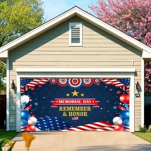 lot 3215 image: Memorial Day Garage Door Cover Banner Decorations, Patriotic Thank You Veterans 4th of July Outdoor Car Garage Door Murals Buddy Decorations Extra Large 16 X 7 Ft - Retail $54