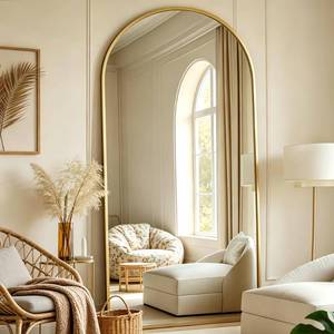 lot 3221 image: Prywot Arched Full Length Mirror, 70x26 Free Standing Floor Mirror, Gold - Retail $100
