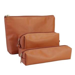 lot 3269 image: AGBIADD Travel Makeup Bags Set, 3-Piece Large Toiletry Organizer, Multi-Size Cosmetic Bags with Zipper (Brown) - Retail $16