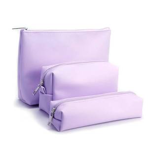 lot 3272 image: AGBIADD Travel Makeup Bags Set, 3-Piece Large Toiletry Organizer, Multi-Size Cosmetic Bags with Zipper (Purple) - Retail $16