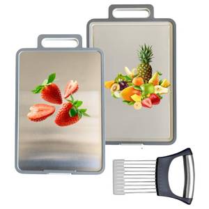 lot 3288 image: Uniqueplus Safe cutting boards steel chopping boards for kitchen stainless steel double sided cutting board cutting boards for kitchen large cutting board (grey) - Retail $10
