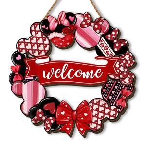 lot 3291 image: Happy Valentines Day Wooden Wreaths for Front Door Galentines Day Gnome Welcome Sign Wedding Anniversary Red Heart Decor Happy Valentines Day Decorations for Home