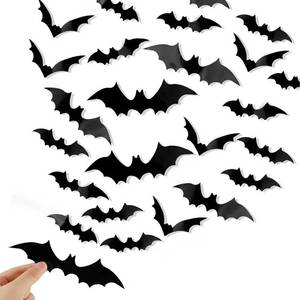 lot 3293 image: 24Pcs Large Halloween Bat Wall Decor 3D Bat Wall Stickers Decals Self-Adhesive Black Bats Wall Stickers Window Stickers Decor for Indoor Outdoor Window Home Door Horror Halloweens Party Supplies