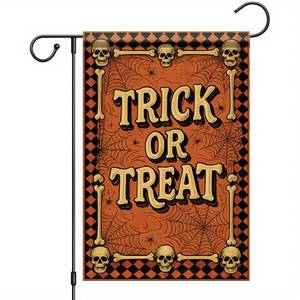 lot 3294 image: Saoplasa Halloween Garden Flag Trick or Treat Skulls Spider Webs Flag 12x18 Inch Double Sided Outdoor Yard Banner for Halloween Haunted House Spooky Trick or Treat Decoration Decor