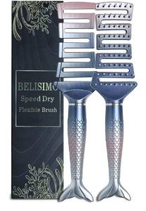 lot 3311 image: 2 pack Wet Detangling Speed Dry Hair Brush. Vented Design & Ultra Soft Bristles with Fishtail Ergonomic Handle Manages Tangle and Uncontrollable Hair. Unique Design. NO Pull. Quick blow-dry. Pain-Free. - Retail $0