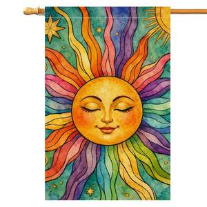 lot 3325 image: Summer Sunshine House Flag 28x40 Vertical Double Sided Welcome Spring Farmhouse Holiday Outside Decorations Burlap Yard Flag BW886-40 - Retail $21