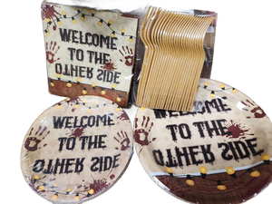 lot 3334 image: 96pcs Spooky Rustic Alphabet Birthday Party Supplies Plates NapkinsPaper Cups Disposable Colorful Light Bulbs Tableware Set Party Decorations  - Retail $0