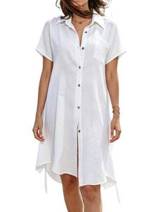 lot 3347 image: Breezy Lane Womens Swimsuit Cover Ups Button Down Tie Beach Shirt Dress Summer Coverup Swimwear White Size XL