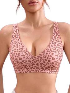 lot 3349 image: Womens Leopard Print Jelly Bra �� Wireless Push Up Deep V Bra for Women, Seamless No Underwire Support Plus Size Bras Bralette(Pink Leopard, Size XL) - Retail $15
