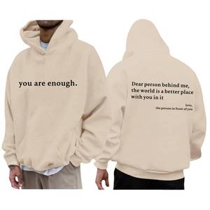 lot 3375 image: Wrenpies You Are Enough Dear Person Behind Me Hoodie for Men Inspirational Positive Letter Graphic Sweatshirt Pullover Tops (Apricot,S) - Retail $29