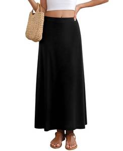 lot 3377 image: Kinnette Womens Maxi Skirt Flowy A-line High Waisted Casual Long Skirts (Black, 2XL) - Retail $15