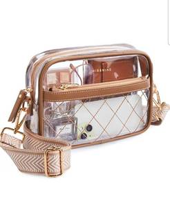 lot 3385 image: Missnine Clear Bag for Stadium Events Small Crossbody Bag PVCSmall Clear Purse for Women Stadium Approved Stylish Concert Bag with Guitar Strap & Front Pocket - Retail $22