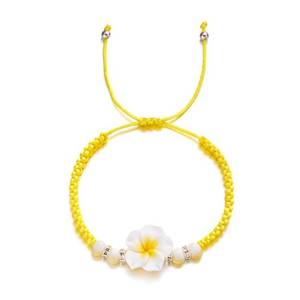 lot 3394 image: Kicomvi Hawaiian Frangipani Woven Rope Bracelet Bohemian Colroful Caly Tropical Flower Charms Bracelet for Women Summer Jewelry-yellow