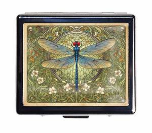 lot 3399 image: Pill Organizer Box with Mirror,8 Compartment Chrome Pill Case, Pocket-Size Travel Pill Container for Vitamins, Seniors, Daily Use,Rectangle 7 Days Pill Box Pill Case (Green Dragonfly) - Retail $24