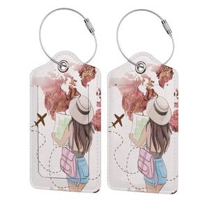 lot 3408 image: 2 Pack Luggage Tags for Suitcase,Travel Girl PU Leather Travel Luggage Tag with Privacy Flap, Name ID Label and Metal Loop for Women Men Suitcase Baggage Bag Backpack