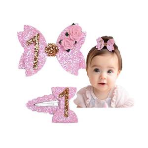lot 3416 image: New Glitter Hair Clips For Girls and Toddlers, Hair Accessories (FJ98-1st Baby Girls Hair Bow)